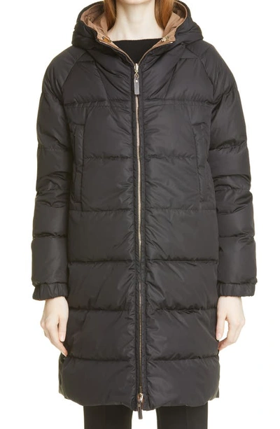 Shop Max Mara Sportl Reversible Hooded Quilted Down Puffer Coat In Nero
