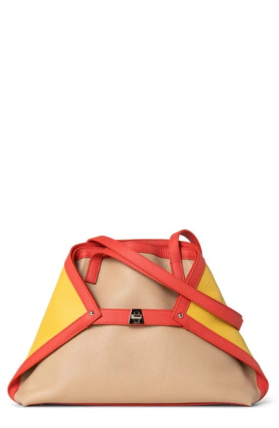Shop Akris Small Ai Colorblock Leather Tote In Cordage/ Candle/ Apricot