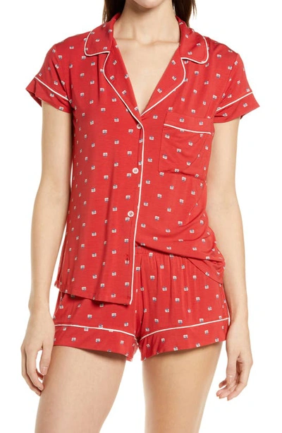 Shop Eberjey Sleep Chic Short Pajamas In Presents-haute Red/ Bone