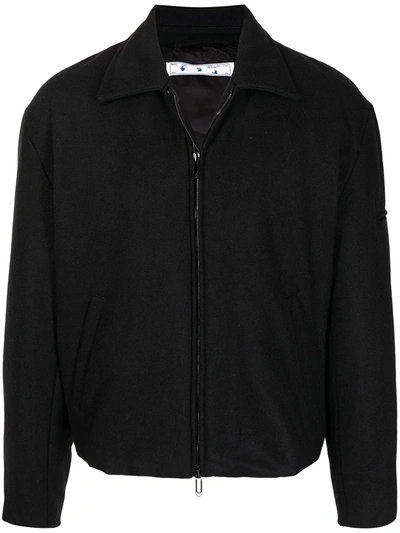 Shop Off-white Spread-collar Wool-blend Jacket In Black