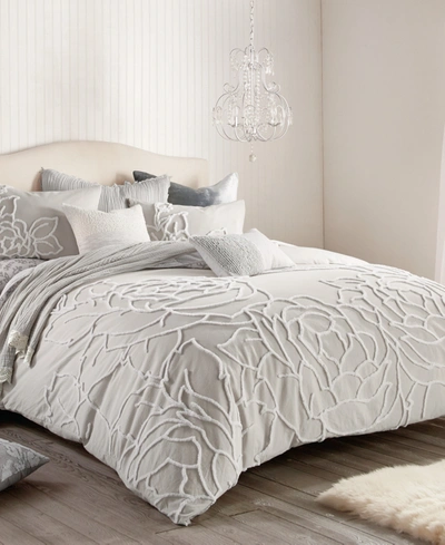 Shop Peri Home Chenille Rose 3 Pieces Duvet Cover Set, King In Gray