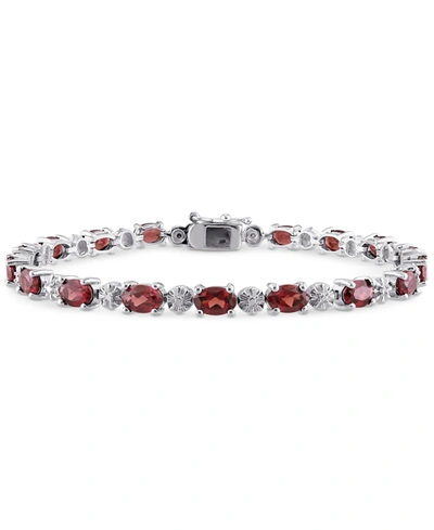 Macy's Garnet (9-7/8 Ct. T.w.) & Diamond Accent Link Bracelet In Sterling Silver (also In Peridot) In Garnet