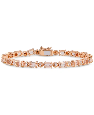 Shop Macy's Simulated Morganite (9 Ct. T.w.) & Diamond Accent Link Bracelet In 18k Rose Gold-plated Sterling Sil