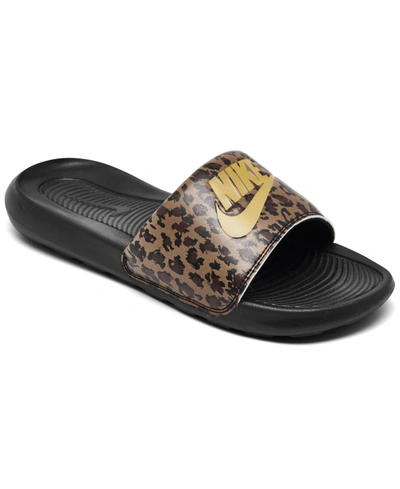 Shop Nike Women's Victori One Print Slide Sandals From Finish Line In Brown/black/chocolate