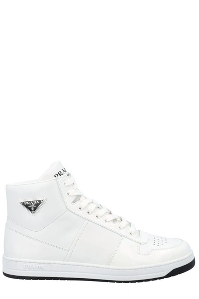 Shop Prada Triangle Logo High In White