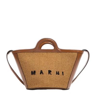 Shop Marni Tropicalia Small Tote Bag In Brown