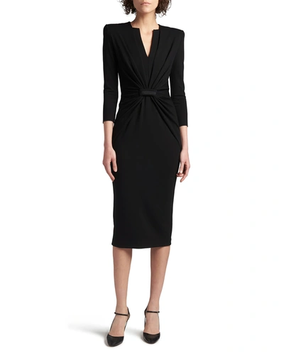 Shop Giorgio Armani Draped Milano Stitch Midi Dress In Black