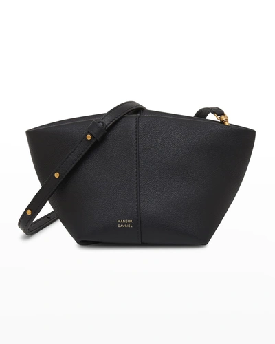 Shop Mansur Gavriel Tulipano Compact Leather Crossbody Bag In Black
