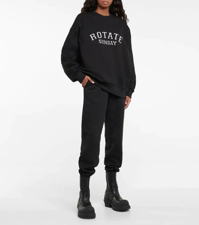 Rotate Birger Christensen + Net Sustain Mimi Embroidered Organic Cotton-jersey Tapered Track Pants In Black