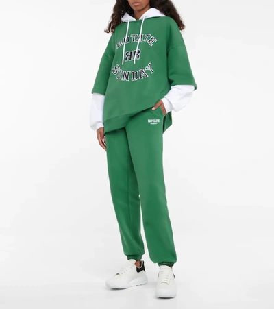 Rotate Birger Christensen Mimi Cotton Sweatpants In Foliage Green Comb