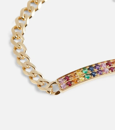 Shop Sydney Evan Id Bar 14kt Gold Chain Bracelet With Diamonds In Yellow Gold/multi