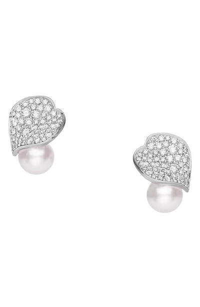Shop Mikimoto Diamond Petal & Pearl Earrings In White Gold