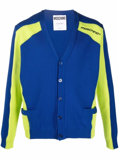 Shop Moschino Two-tone Panelled Cardigan In Blau