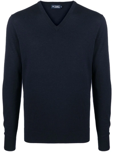 Shop Hackett V-neck Fine-knit Jumper In Blau