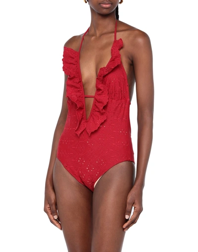 Shop P.a.r.o.s.h One-piece Swimsuits In Brick Red