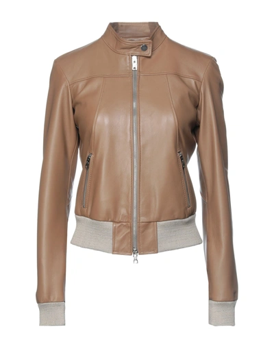 Shop Masterpelle Woman Jacket Light Brown Size 6 Soft Leather In Beige