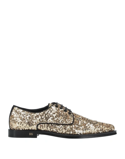 Shop Dolce & Gabbana Woman Lace-up Shoes Gold Size 7.5 Polyester, Viscose, Cotton