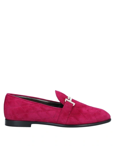 Shop Tod's Woman Loafers Fuchsia Size 7 Soft Leather In Pink