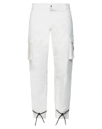 Shop Gcds Man Pants White Size Xl Cotton, Elastane