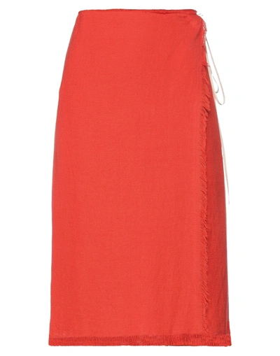Shop Marni Woman Midi Skirt Orange Size 4 Viscose, Hemp, Polyamide, Cotton