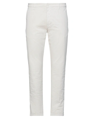 Shop Pence Man Pants Ivory Size 34 Cotton, Elastane In White