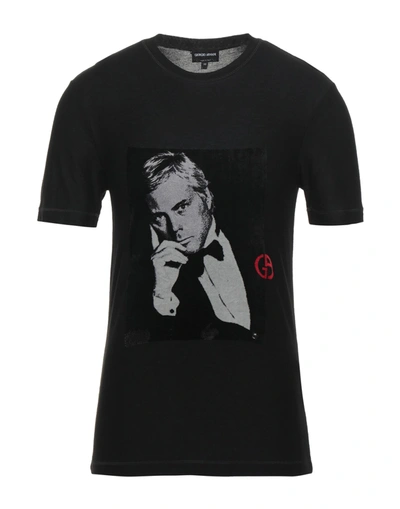 Shop Giorgio Armani Man T-shirt Black Size 40 Viscose, Cotton