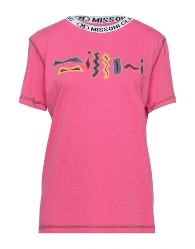 Shop M Missoni Woman T-shirt Fuchsia Size L Cotton
