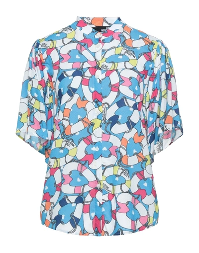 Shop Love Moschino Woman Shirt Azure Size 6 Viscose In Blue