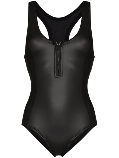 Shop Abysse Elle Quarter-zip Swimsuit In Black