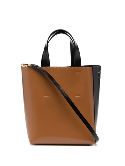 Marni Museo Mini Bi-colour Leather Tote Bag In Black