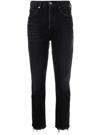 Shop Citizens Of Humanity Jolene Frayed High-rise Jeans In Black
