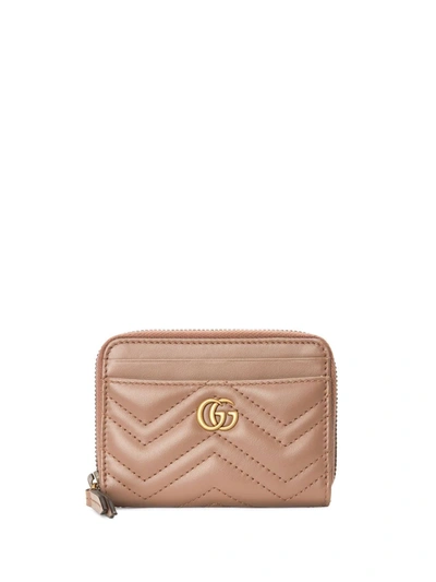 Shop Gucci Gg Marmont Matelassé Zip Card Case In Neutrals