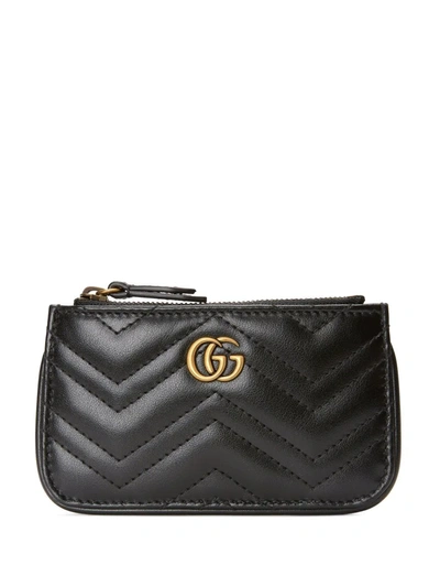 Black Leather GG Marmont Key Case