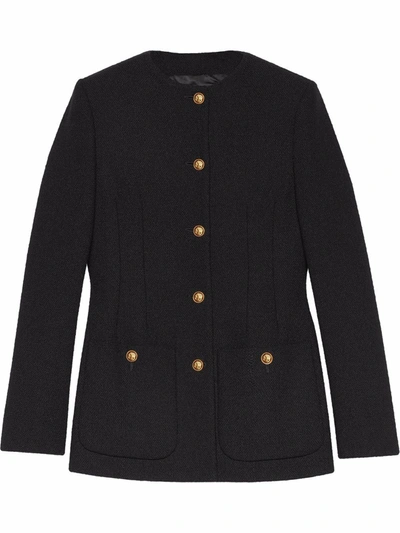 Shop Gucci Fitted Tweed Jacket In Black