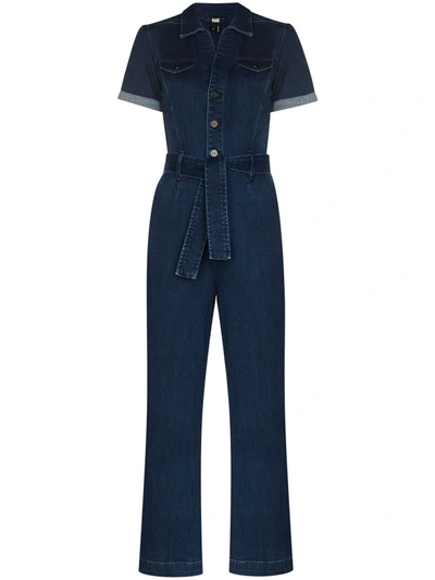 Paige Anessa Wide-leg Stretch-denim Jumpsuit In 蓝色