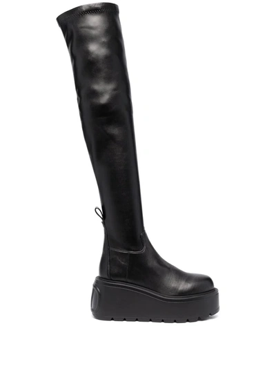 Shop Valentino Uniqueform Flatform Thigh-high Boots In Black