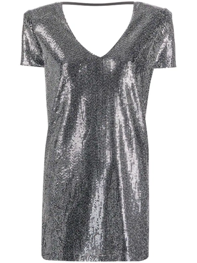 Shop Blanca Vita Sequin-embellished V-neck Dress In Silver