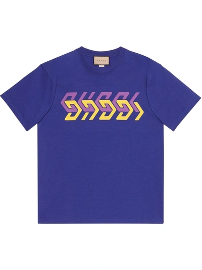 Shop Gucci Mirror Logo-print Short-sleeve T-shirt In Blue
