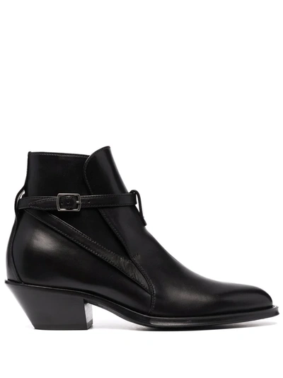 Shop Saint Laurent Buckle-detail Leather Ankle Boots In Schwarz