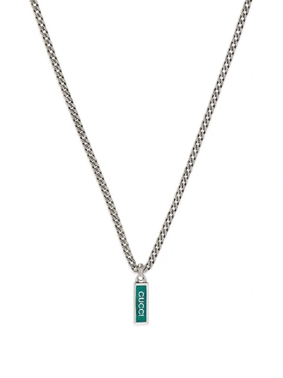 Shop Gucci Logo-pendant Turquoise-enamel Chain Necklace In Silber