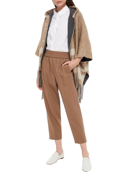 Shop Brunello Cucinelli Cropped Wool-blend Crepe Tapered Pants In Light Brown