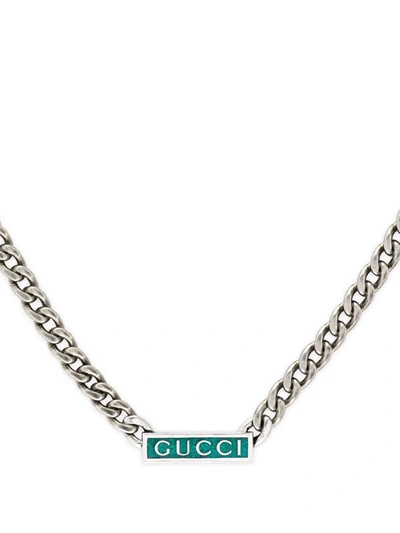 Shop Gucci Logo-plaque Gourmette-chain Necklace In Silver