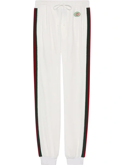 Shop Gucci Web-trim Logo-embroidered Track Pants In White