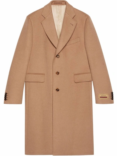 Shop Gucci Logo-patch Single-breasted Coat In Neutrals