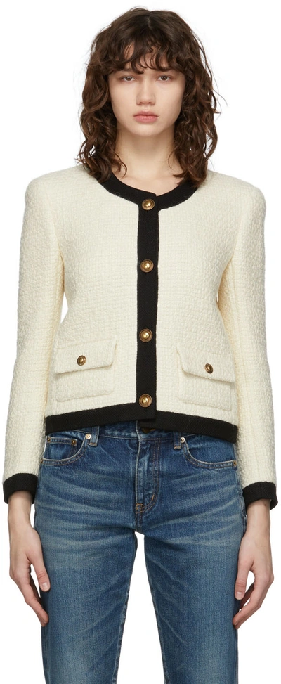 Shop Saint Laurent Off-white Tweed Jacket In 9210 Ivory