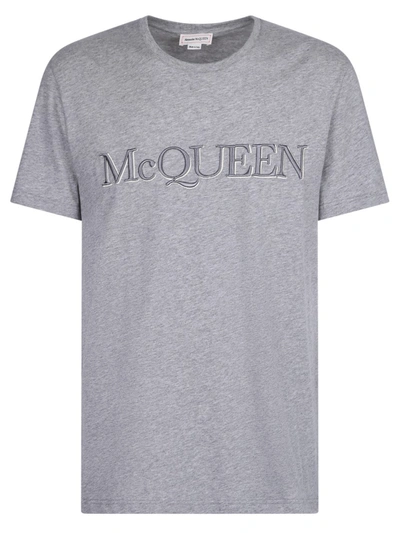 Shop Alexander Mcqueen Embroidered Cotton T-shirt In Grey