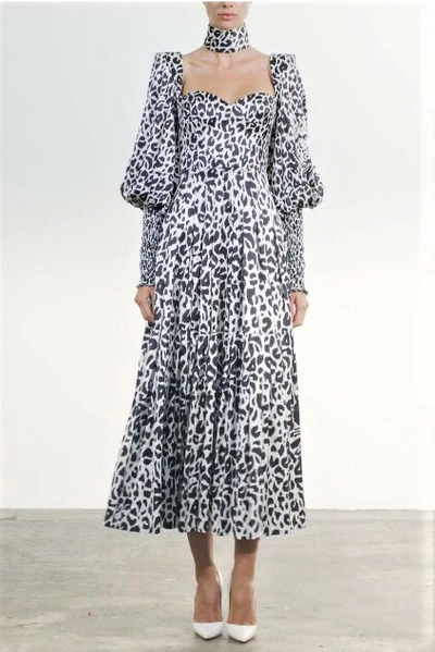 Shop Alex Perry Addilyn Printed Silk-satin Midi Dress W/ Cuff In White