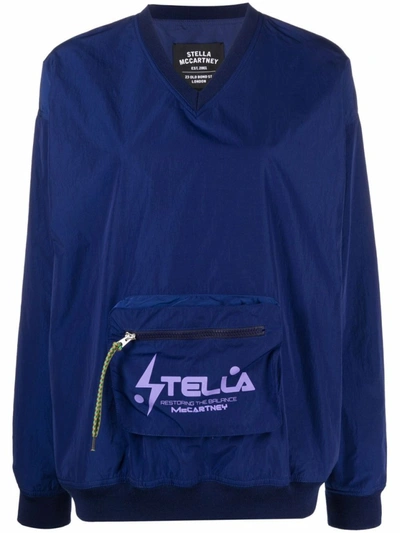 Shop Stella Mccartney Blue V-neck Pouch Pocket Sweatshirt