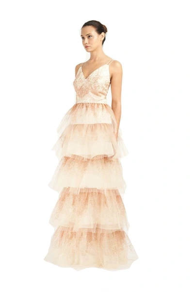 Shop Marchesa Notte Sleeveless V-neck Glitter Tulle 5-tiered  Gown