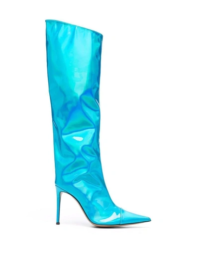 Shop Alexandre Vauthier Metropolis Tall Metallic Boots Turquoise In Blue